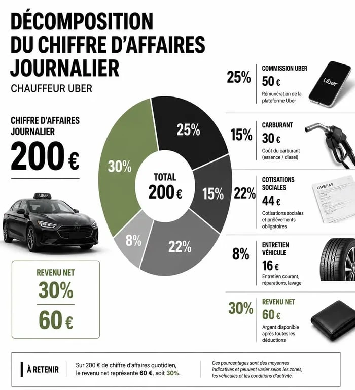 Infographie du revenu net d'un chauffeur Uber par jour