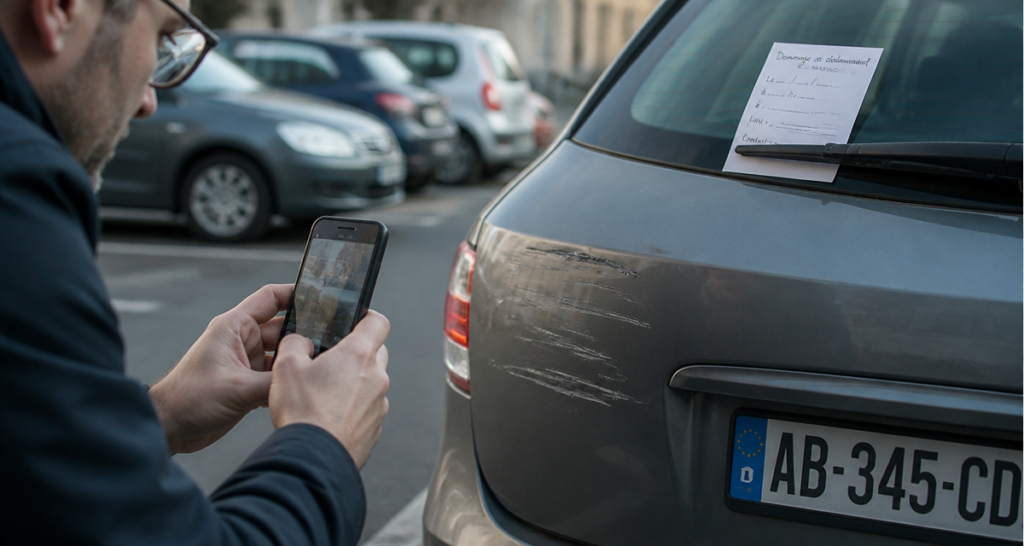 j'ai rayé une voiture en me garant, photo rayure parking