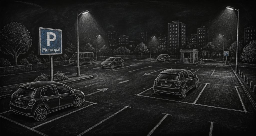 dessin municipal parking nocturne craie