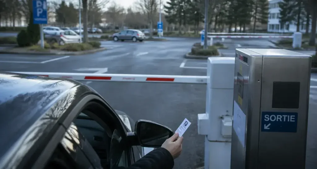 Parking de la croix : entrée avec ticket et barrière de péage