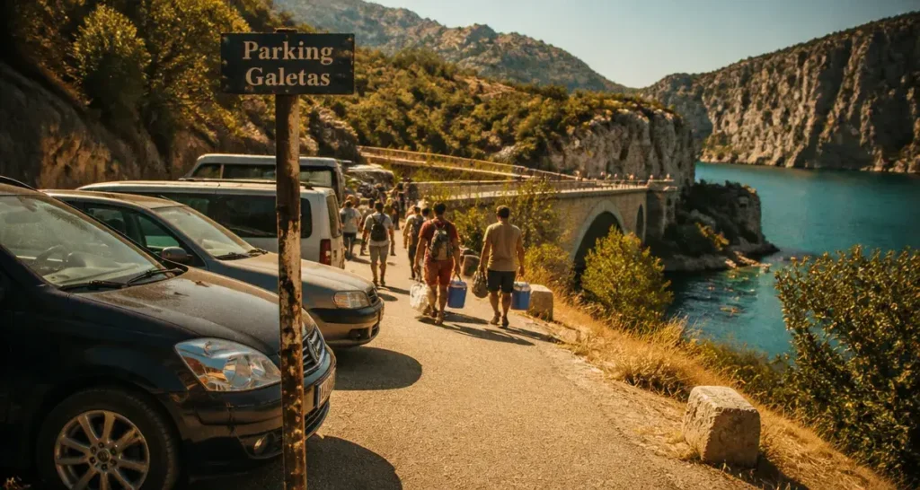 Parking pont du Galetas : voitures garées près du pont du Galetas