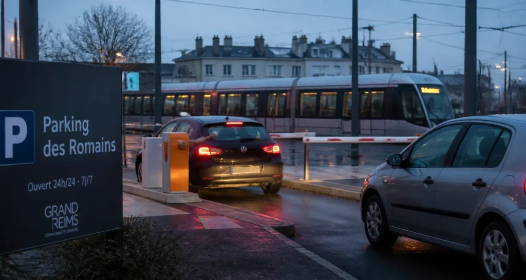parking romains entrée barrière tramway